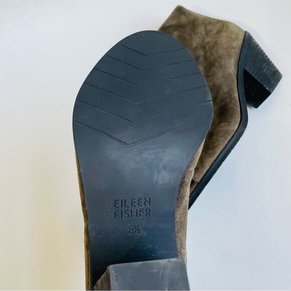 Eileen Fisher Taupe Suede Leather Lace Up Open Toes Block Heel Bootie 8.5 - Picture 8 of 8